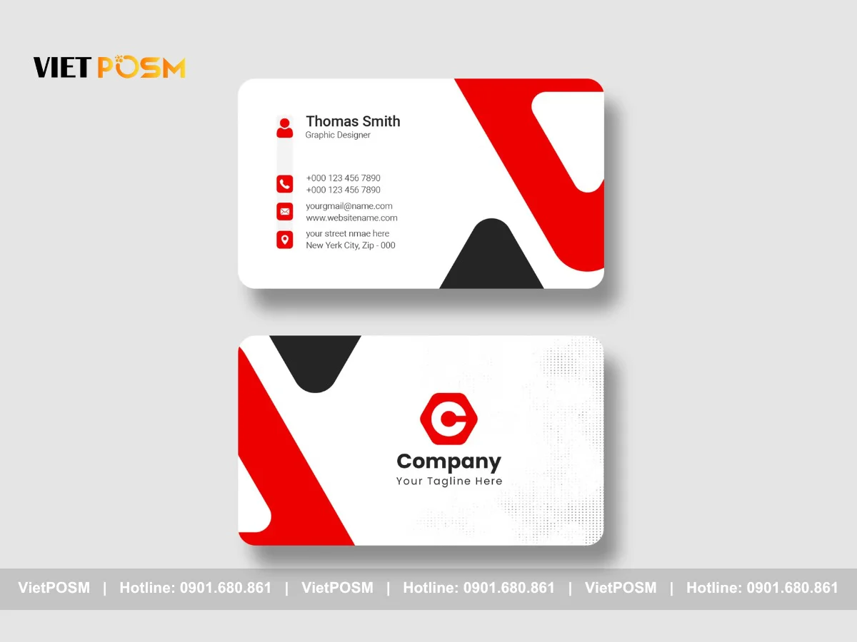 Mẫu name card doanh nghiệp chuyên nghiệp kết hợp màu đỏ và đen trên nền trắng