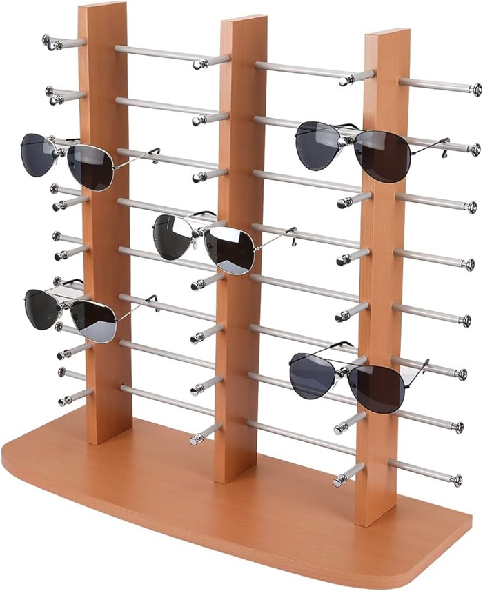 Kệ trưng bày mắt kính khung kim loại và gỗ