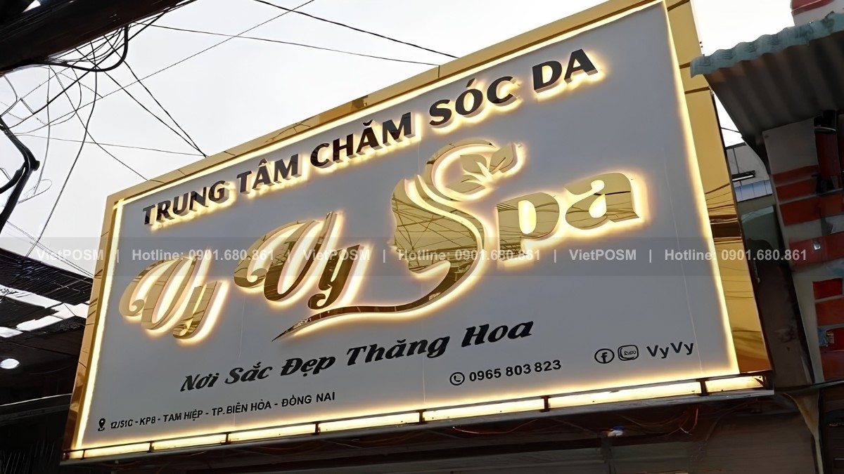 Mẫu bảng hiệu Spa mica chữ nổi có đèn led